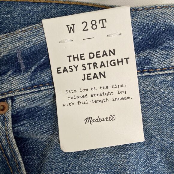 Madewell The Dean Easy Straight Jeans 29T Blue High Rise Distressed Raw Hem - Picture 10 of 13